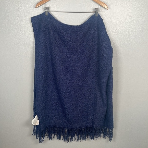 Free People Blue fringe blanket scarf New with Tags one size - Picture 7 of 8